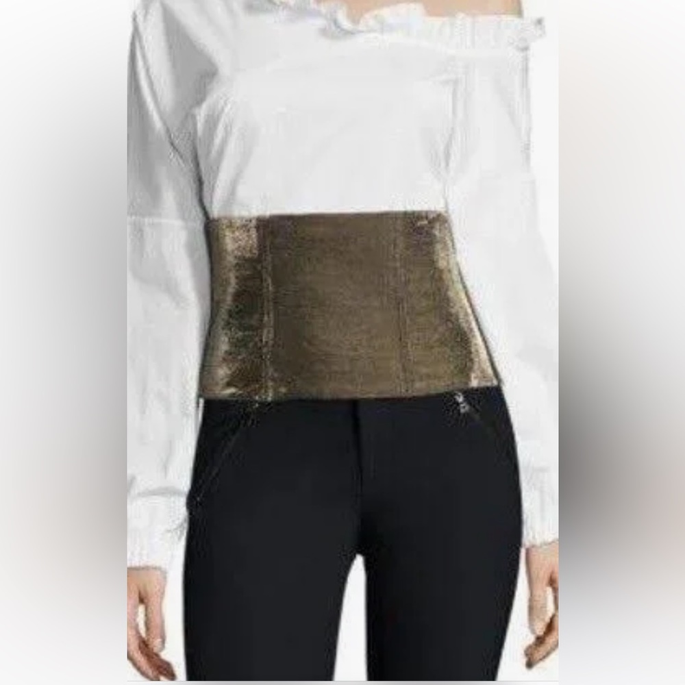 Tibi Gold Metallic Corset Wide Waist Belt